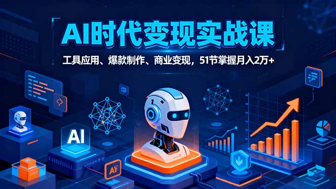 AI时代全场景实战课，工具应用、爆款制作、商业变现，51节掌握月入2万+-副业项目资源网
