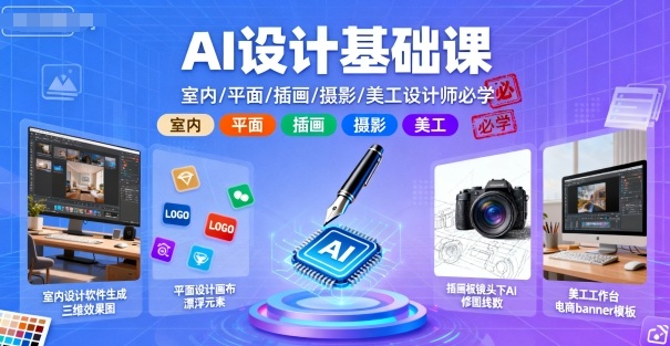 AI设计基础课，室内、平面、插画、摄影、美工设计师必学的-副业项目资源网
