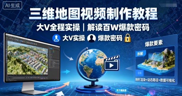 三维地图视频制作教程，大V全程实操，解读百W爆款密码-副业项目资源网