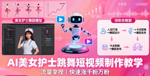 AI美女护士跳舞短视频制作教学，流量拿捏，快速涨千粉万粉【提示词+视频教程】-副业项目资源网