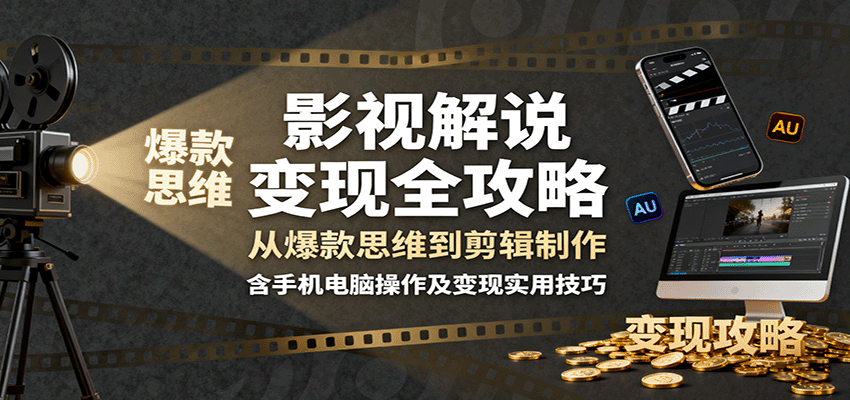影视解说变现全攻略：从爆款思维到剪辑制作，含手机电脑操作及变现实用技巧-副业项目资源网