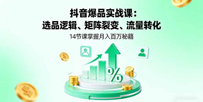 抖音爆品实战课：选品逻辑、矩阵裂变、流量转化，14节课掌握月入百万秘籍-副业项目资源网