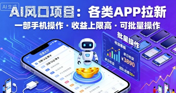 AI风口项目，各类APP拉新，一部手机就可以操作，收益上限高，可批量操作-副业项目资源网