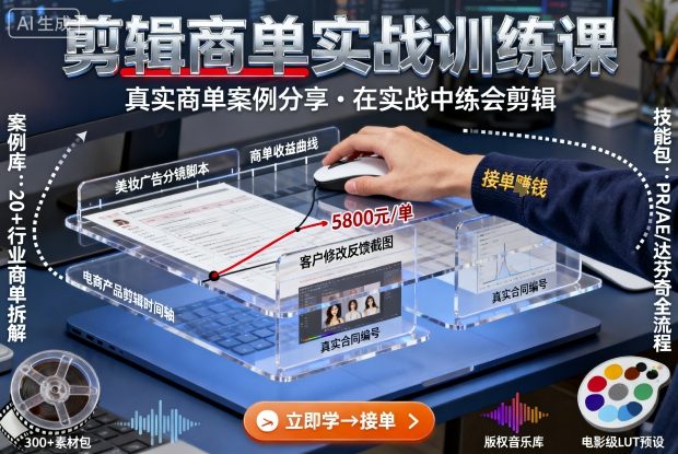 剪辑商单实战训练课，真实商单案例分享，在实战中练会剪辑-副业项目资源网