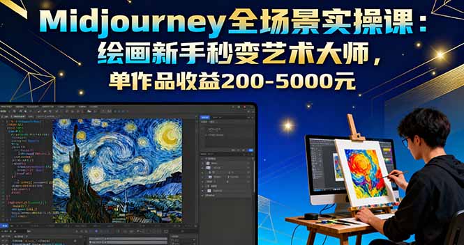 Midjourney全场景实操课：绘画新手秒变艺术大师，单作品收益200-5000元-副业项目资源网