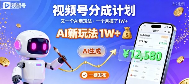 视频号分成计划：又一个AI新玩法，一个月搞了1W+，纯AI生成，一键发布即可-副业项目资源网