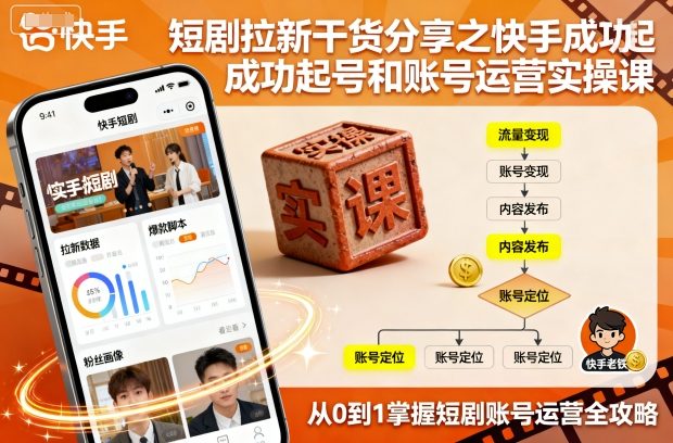 短剧拉新干货分享之快手成功起号和账号运营实操课-副业项目资源网