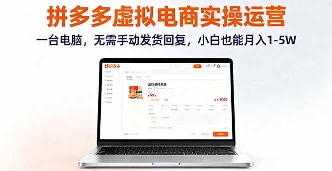 拼多多虚拟电商实操运营，一台电脑，无需手动发货回复，小白也能月入1-5W-副业项目资源网