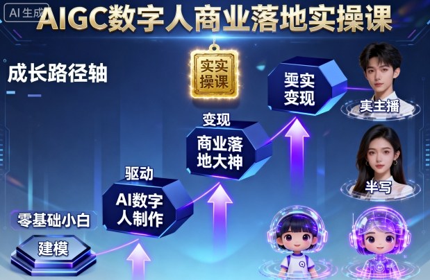 AIGC数字人商业落地实操课，从零基础小白到AI数字人大神-副业项目资源网