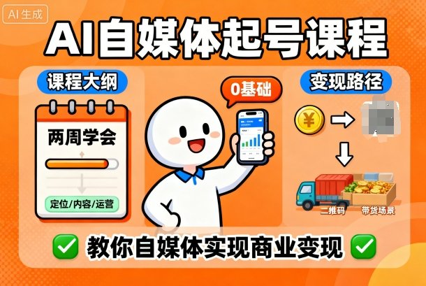 AI自媒体起号课程，0基础小白两周学会，教你自媒体实现商业变现-副业项目资源网