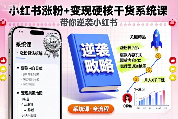 小红书涨粉+变现硬核干货系统课，带你逆袭小红书-副业项目资源网