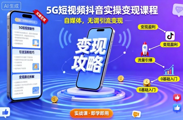5G短视频抖音实操变现课程，自媒体，无谓引流变现-副业项目资源网