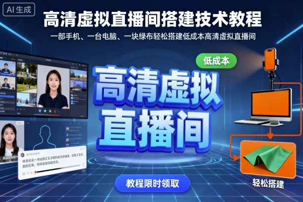 高清虚拟直播间搭建技术教程，一部手机、一台电脑、一块绿布轻松搭建低成本高清虚拟直播间-副业项目资源网