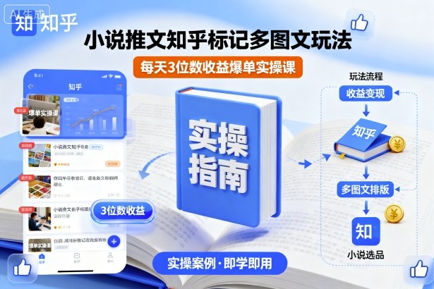 小说推文知乎标记多图文玩法，每天3位数收益爆单实操课-副业项目资源网