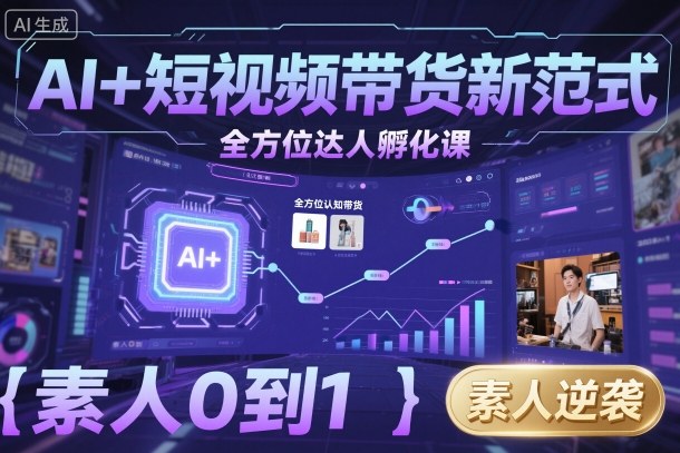 AI+短视频带货新范式全方位达人孵化课，素人也可以从0到1，全方位认知短视频带货-副业项目资源网
