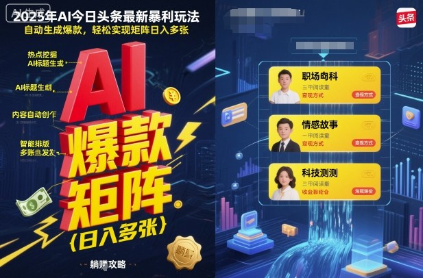 2025年AI今日头条最新暴利玩法，自动生成爆款，轻松实现矩阵日入多张-副业项目资源网