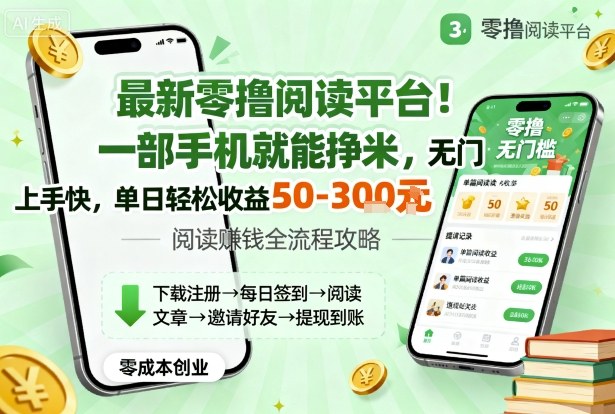 最新零撸阅读平台！一部手机就能挣米，无门槛上手快，单日轻松收益50-3张【揭秘】-副业项目资源网