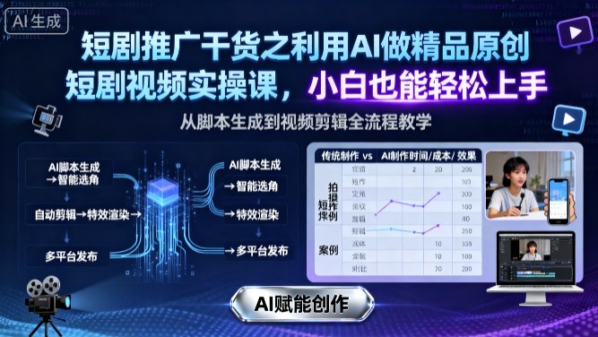 短剧推广干货之利用AI做精品原创短剧视频实操课，小白也能轻松上手-副业项目资源网