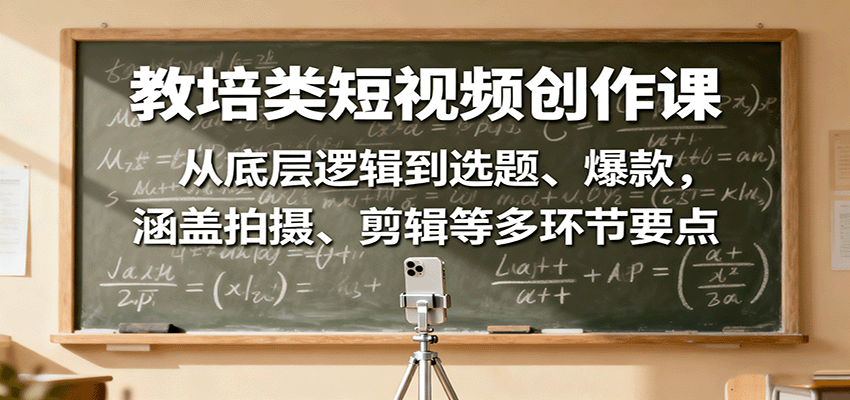 教培类短视频创作课：从底层逻辑到选题、爆款，涵盖拍摄、剪辑等多环节要点-副业项目资源网