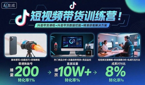 短视频带货训练营，抖音带货课程+抖音带货数据挖掘+精准获客解决方案-副业项目资源网