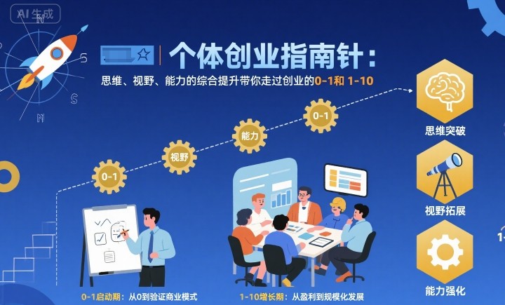个体创业指南针，思维、视野、能力的综合提升带你走过创业的0-1和1-10【音频】-副业项目资源网