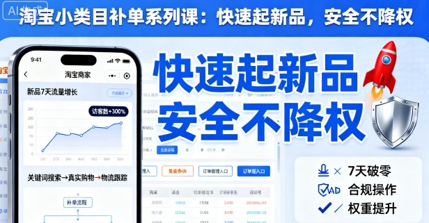 淘宝小类目补单系列课，快速起新品，安全不降权-副业项目资源网