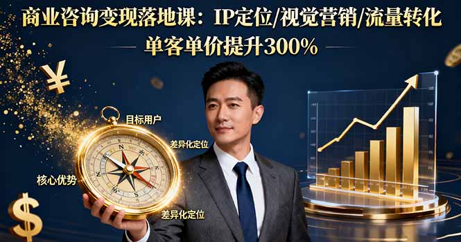 商业咨询变现落地课：IP定位/视觉营销/流量转化，单客单价提升300%-副业项目资源网