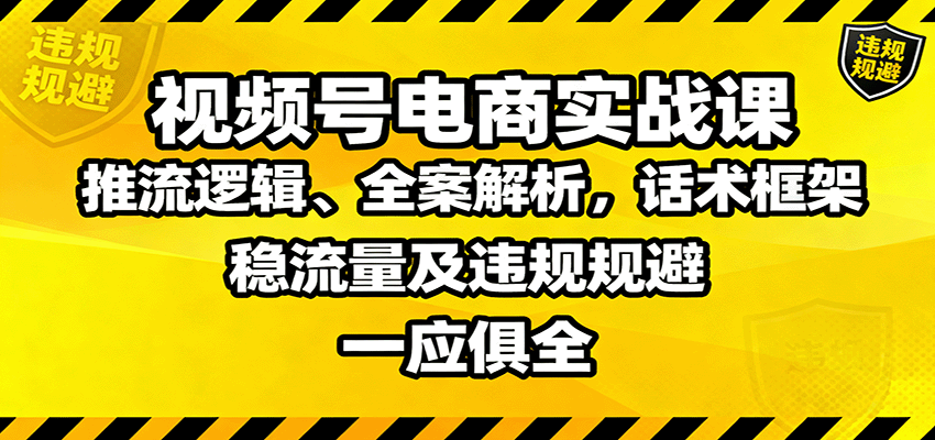 视频号电商实战课：推流逻辑、全案解析，话术框架，稳流量及违规规避等-副业项目资源网