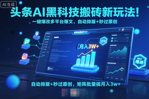 头条AI黑科技搬砖新玩法！一键爆改多平台爆文，自动排版+秒过原创，矩阵批量搞月入3w+【揭秘】-副业项目资源网