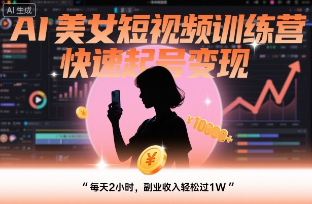 AI美女短视频训练营，快速起号变现，每天2小时，副业收入轻松过1W-副业项目资源网