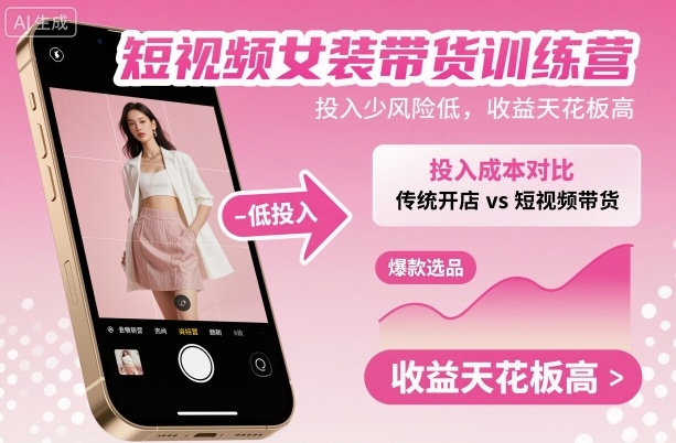 短视频女装带货训练营，投入少风险低，收益天花板高-副业项目资源网
