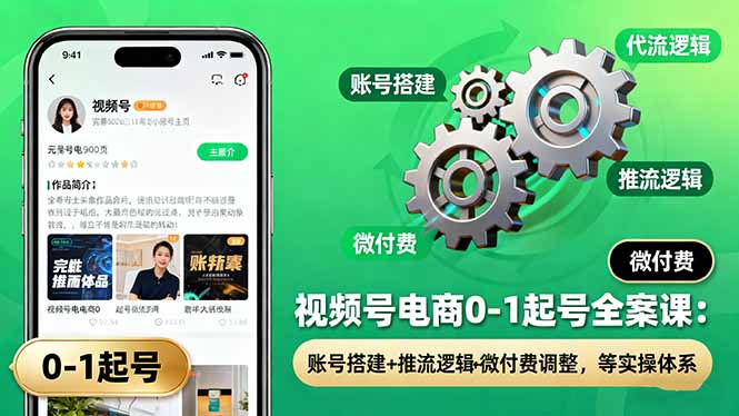 视频号电商0-1起号全案课：账号搭建+推流逻辑+微付费调整，等实操体系-副业项目资源网