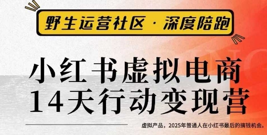 小红书虚拟电商14天变现训练营3.0，​虚拟产品，2025年普通人在小红书最后的搞钱机会-副业项目资源网