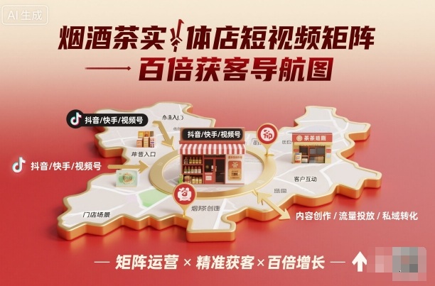 烟酒茶实体店短视频矩阵百倍获客导航图-副业项目资源网