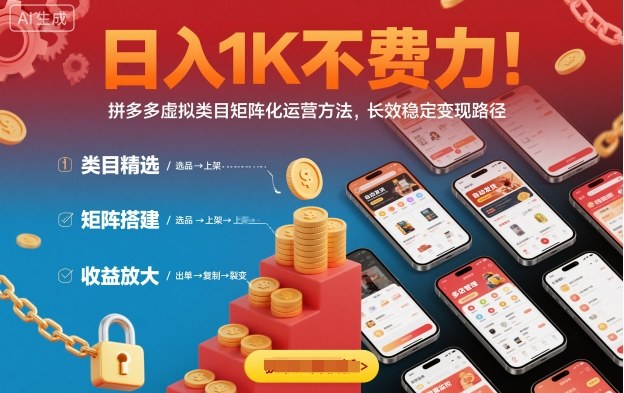 日入1K不费力！拼多多虚拟类目矩阵化运营方法，长效稳定变现路径-副业项目资源网
