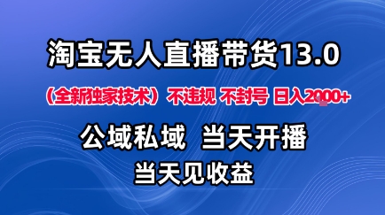 淘宝无人直播13.0，公域私域技术，不封号，不违规布局下半年旺季赛道，日入1K+(独家技术)【揭秘】-副业项目资源网