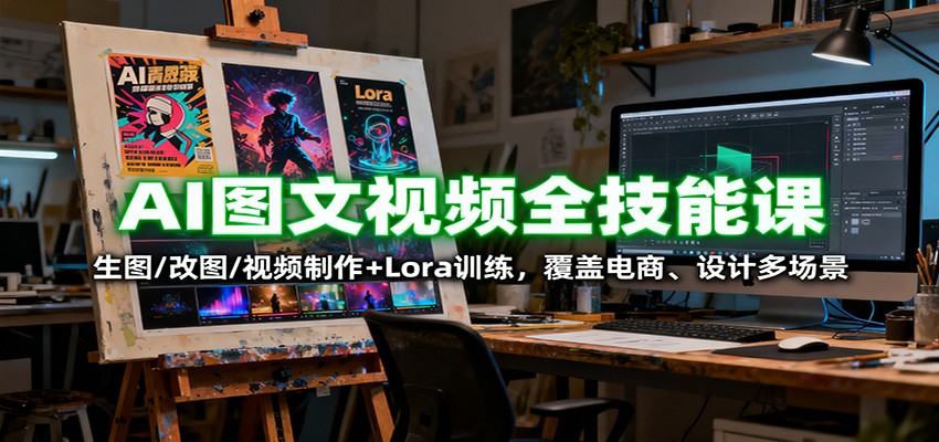 AI图文视频全技能课：生图/改图/视频制作+Lora训练，覆盖电商 、设计多场景-副业项目资源网