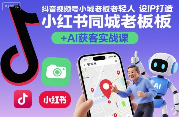 抖音视频号小红书同城老板轻人设IP打造+AI获客实战课，人设打造-算法拆解-拍摄剪辑-内容运营-AI创作-副业项目资源网