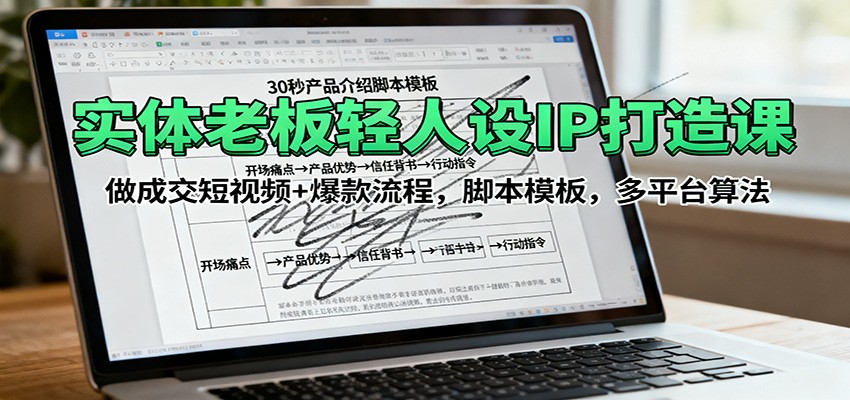实体老板轻人设IP打造课：做成交短视频+爆款流程，脚本模板，多平台算法-副业项目资源网