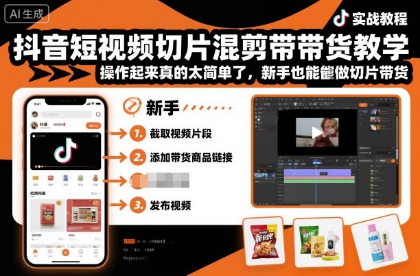 抖音短视频切片混剪带货教学，操作起来真的太简单了，新手也能做切片带货-副业项目资源网