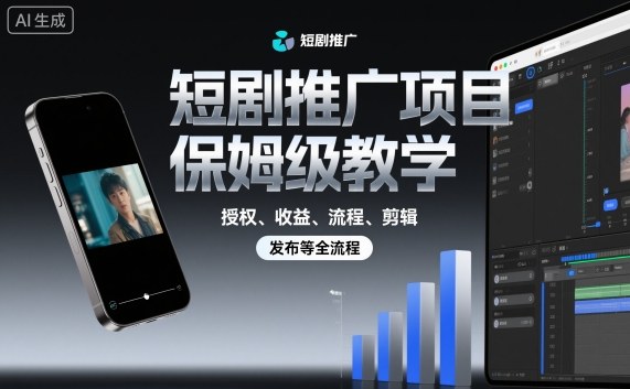 短剧推广项目保姆级教学，授权、收益、流程、剪辑，发布等全流程-副业项目资源网