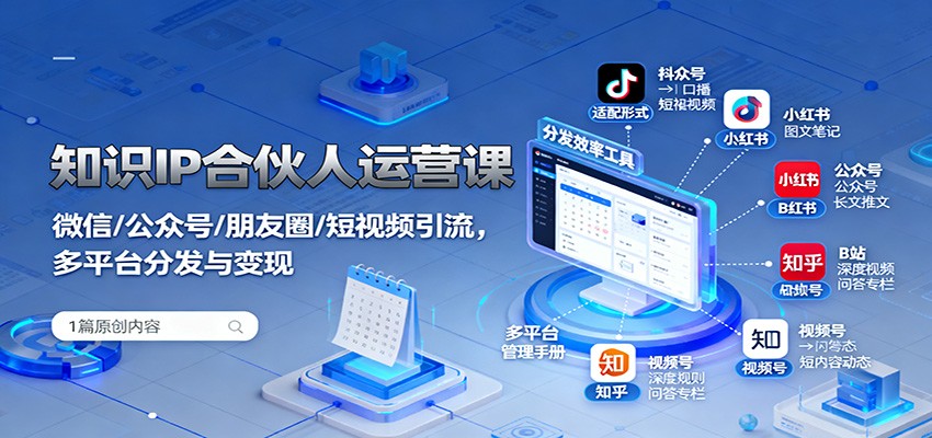 知识IP合伙人运营课：微信/公众号/朋友圈/短视频引流，多平台分发与变现-副业项目资源网