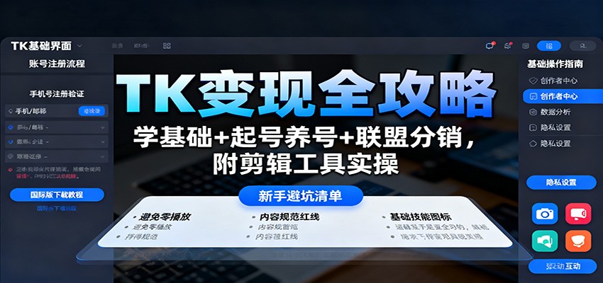 TK变现全攻略：学基础+起号养号+联盟分销，附剪辑工具实操-副业项目资源网