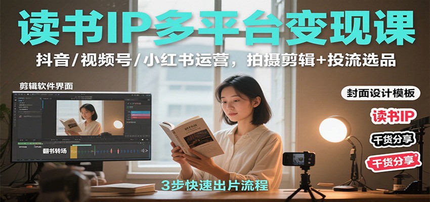 读书IP多平台变现课：抖音/视频号/小红书运营，拍摄剪辑+投流选品-副业项目资源网
