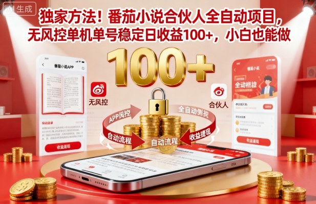 独家方法！番茄小说合伙人全自动挂G项目，无风控单机单号稳定日收益100+，小白也能做【揭秘】-副业项目资源网
