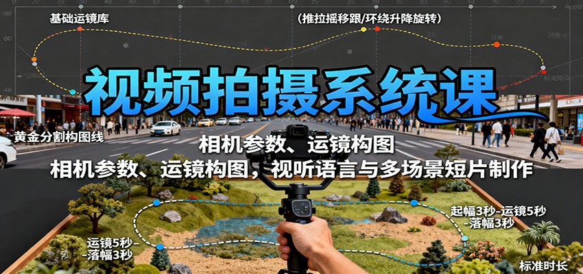 视频拍摄系统课：相机参数、运镜构图，视听语言与多场景短片制作-副业项目资源网