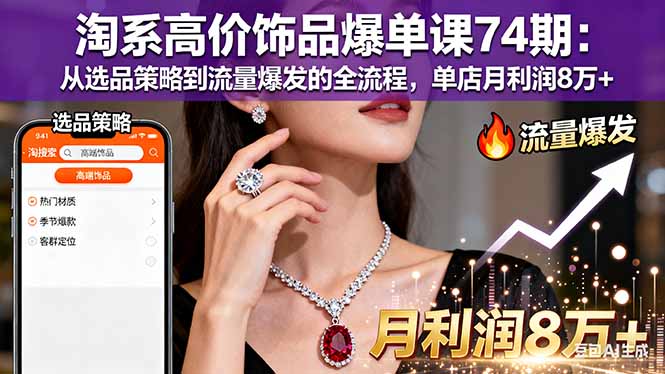 淘系高价饰品爆单课74期：从选品策略到流量爆发的全流程，单店月利润8万+-副业项目资源网