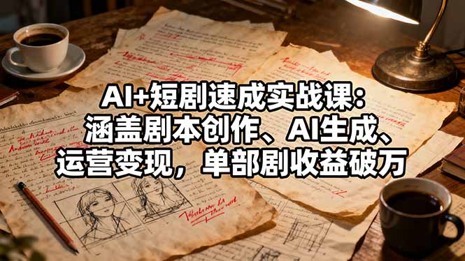 AI+短剧速成实战课：涵盖剧本创作、AI生成、运营变现，单部剧收益破万-副业项目资源网