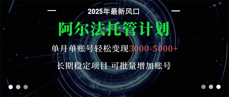 阿尔法托管计划 单账号月入3000-5000，长期稳定项目，新手小白轻松上手。-副业项目资源网