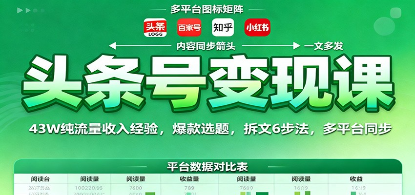 头条号变现课:43W纯流量收入经验,爆款选题,拆文6步法,多平台同步-副业项目资源网